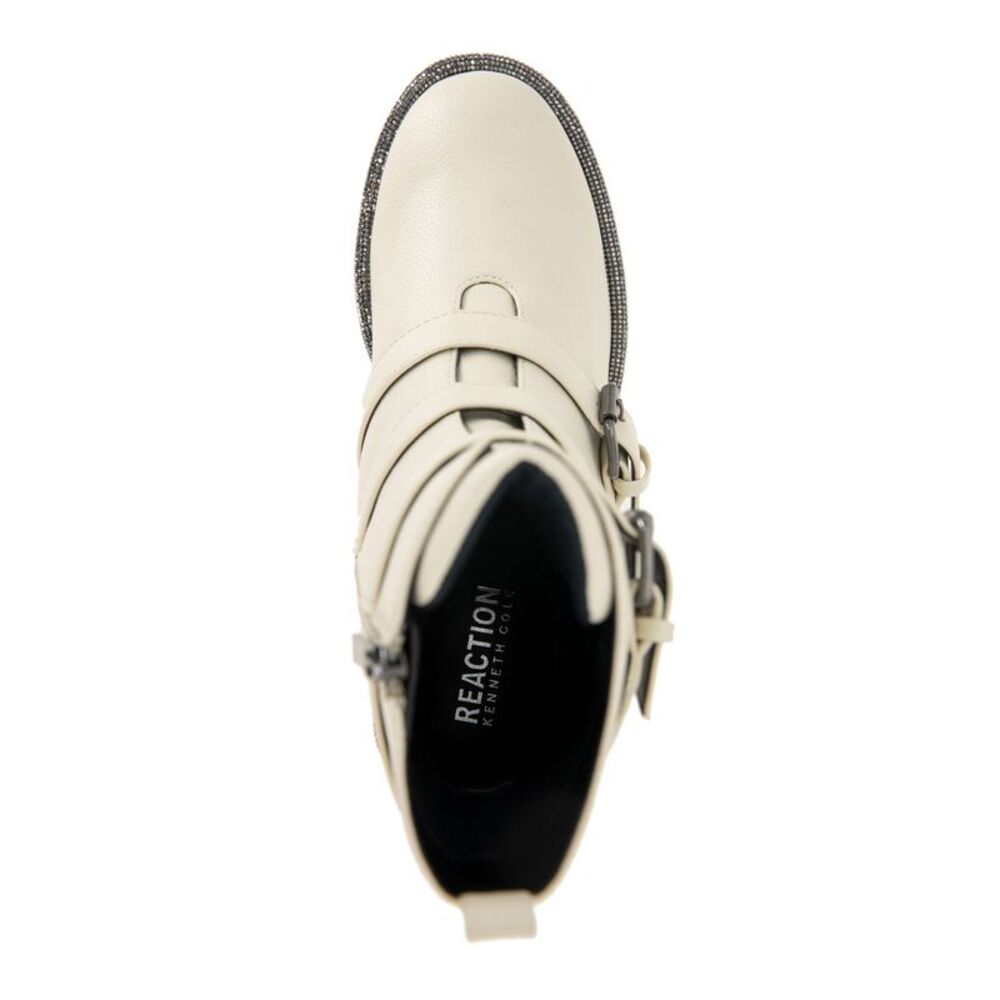 KENNETH COLE Womens Beige Embellished Tate Round Toe Block Heel Zip-Up Moto 5 - Picture 3 of 4
